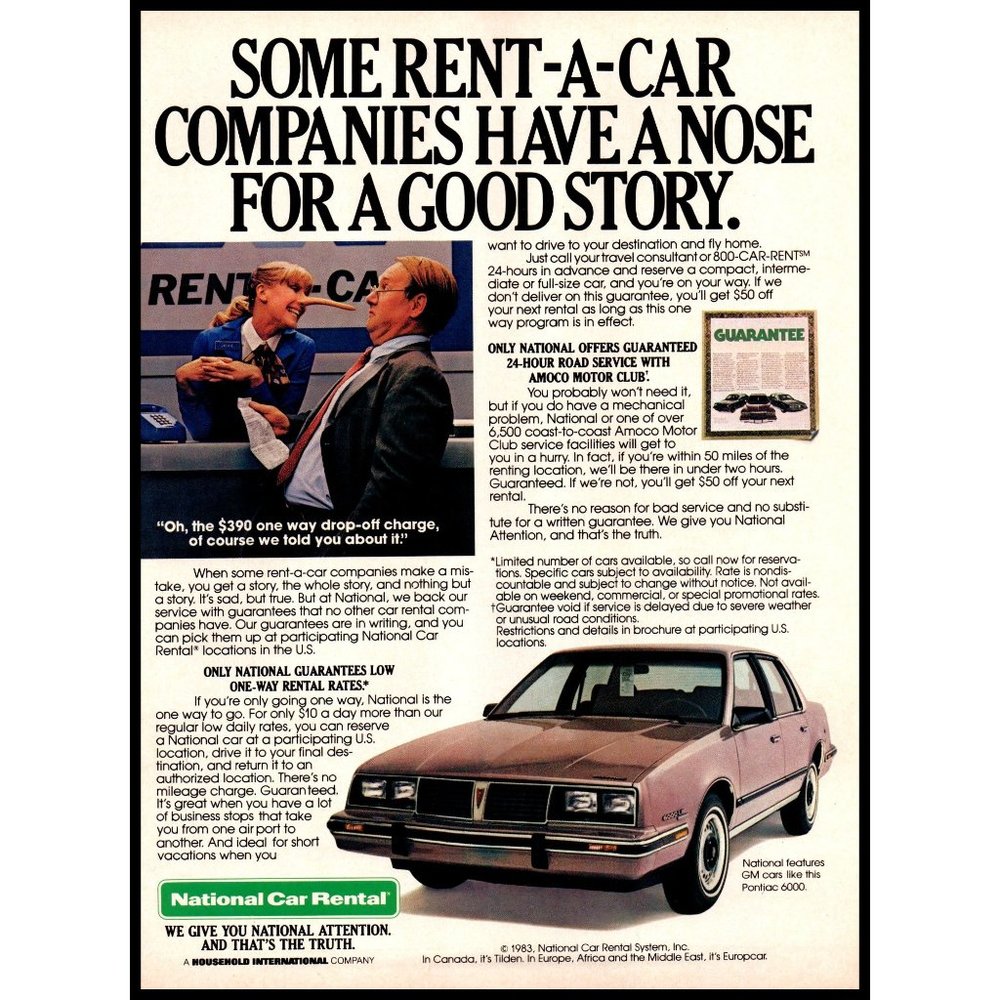 1983 National Car Rental Company Vintage Print Ad Airport Counter Wall Art Photo